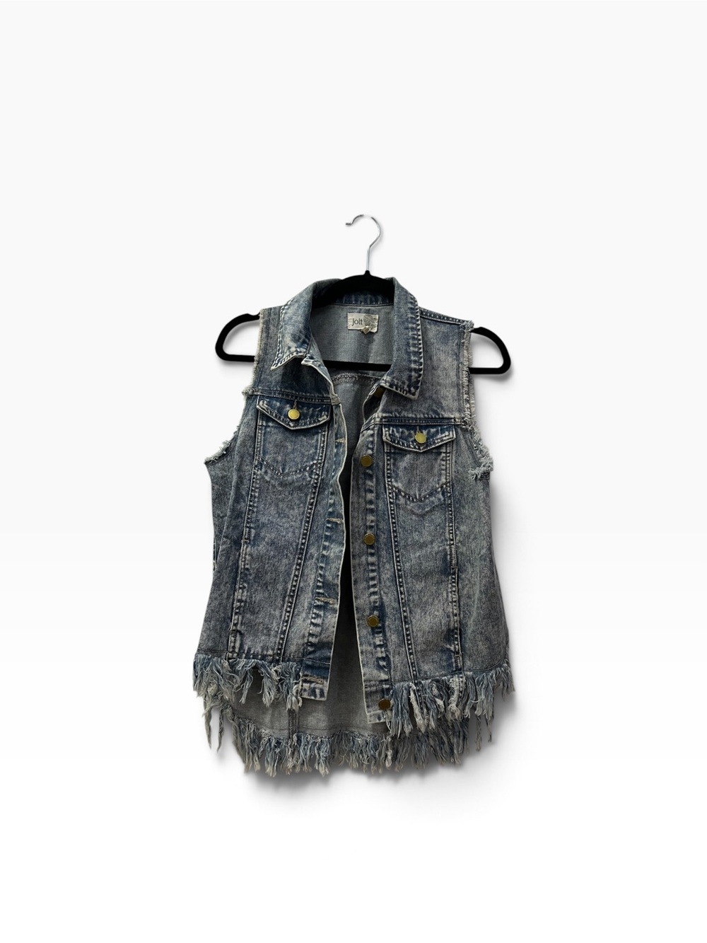 Jolt Jeans Fringed Acid Wash Blue Denim Vest Frayed Longline M